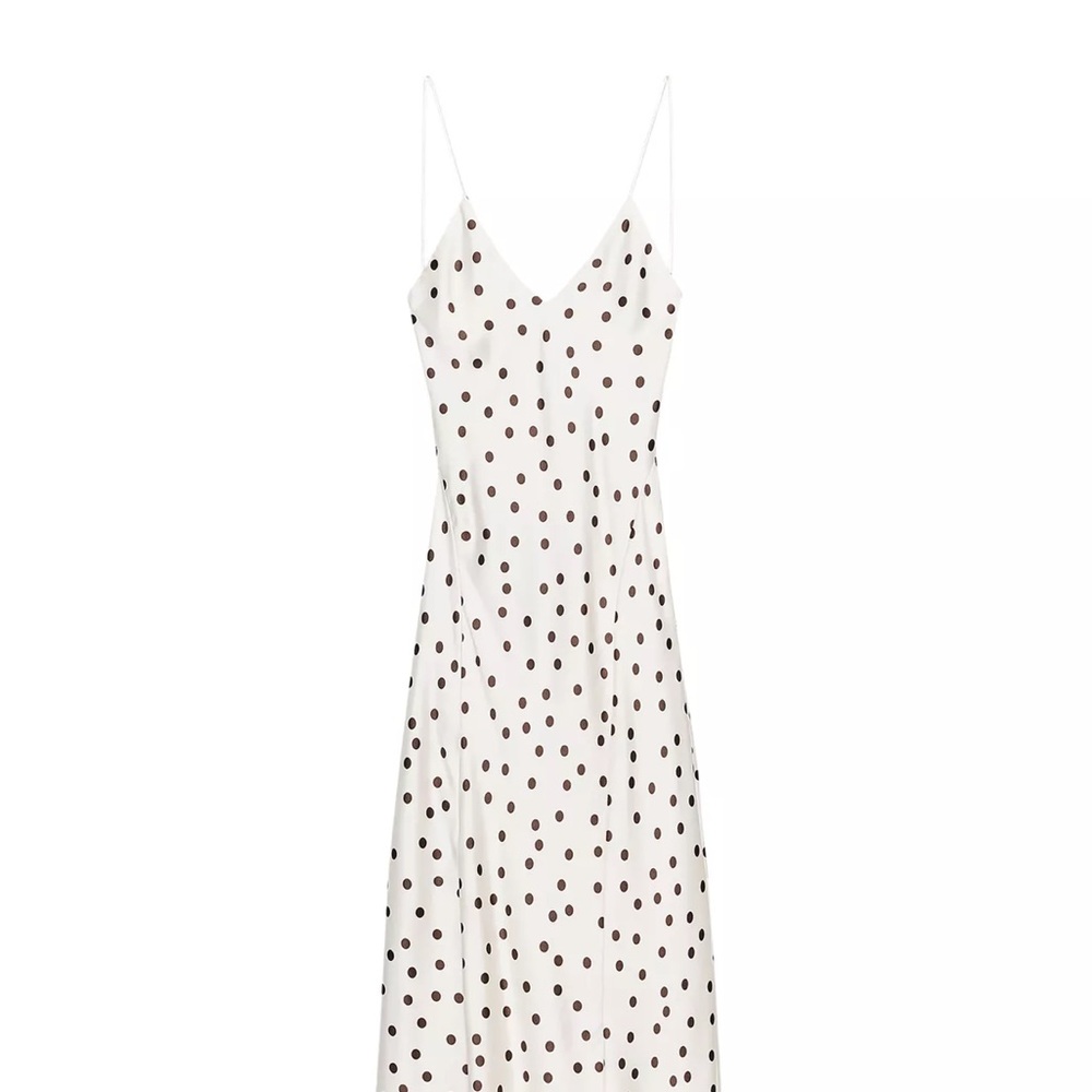 Zara Cream Maxi Slip Dress with 
 Polka Dots
